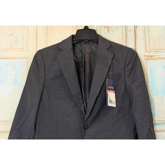Stafford Mens 38 Short Gray Stria Super Suit Classic Fit Fine Wool Blend Solid - Picture 4 of 10